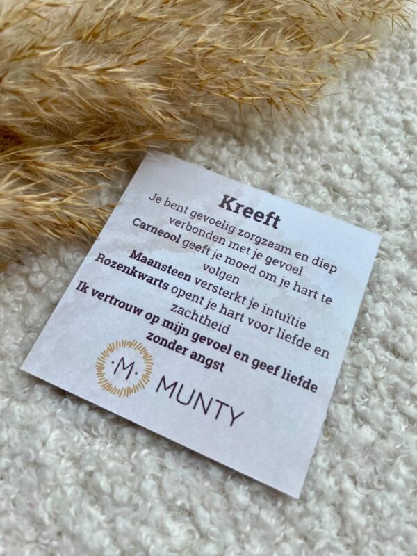Uitleg over de werking van Carneool, Maansteen en Rozenkwarts voor Kreeft
