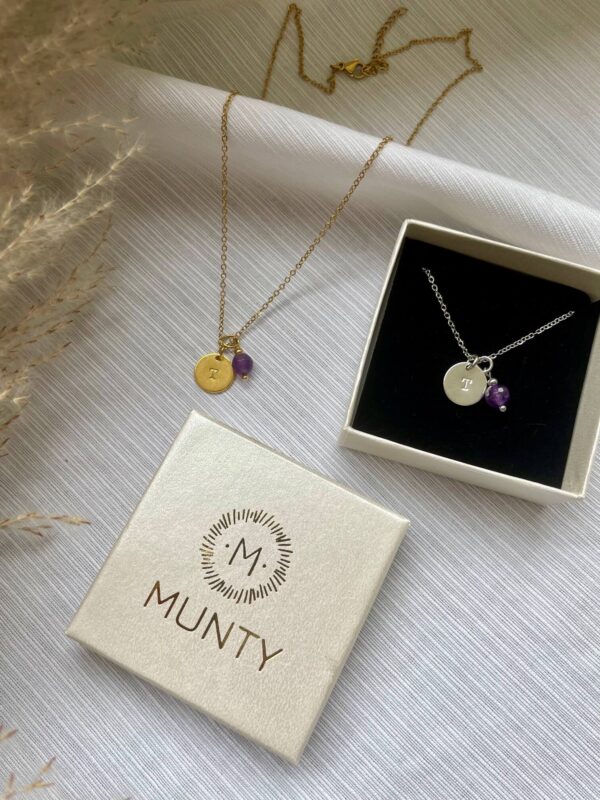 Munty initial + geboortesteen - ketting - Afbeelding 4