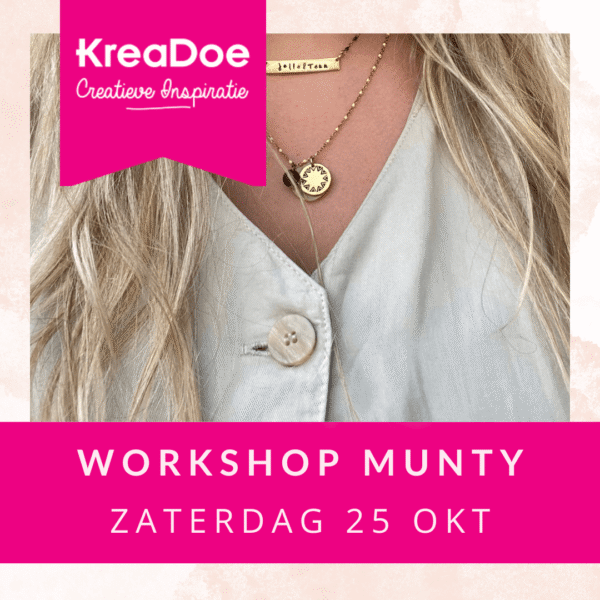 Workshop Munty op KreaDoe zaterdag – deelnemers maken gepersonaliseerde munten met slagletters op workshopplein in de Jaarbeurs Utrecht