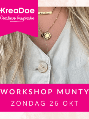 Workshop Munty op KreaDoe zondag – deelnemers maken gepersonaliseerde munten met slagletters op workshopplein in de Jaarbeurs Utrecht