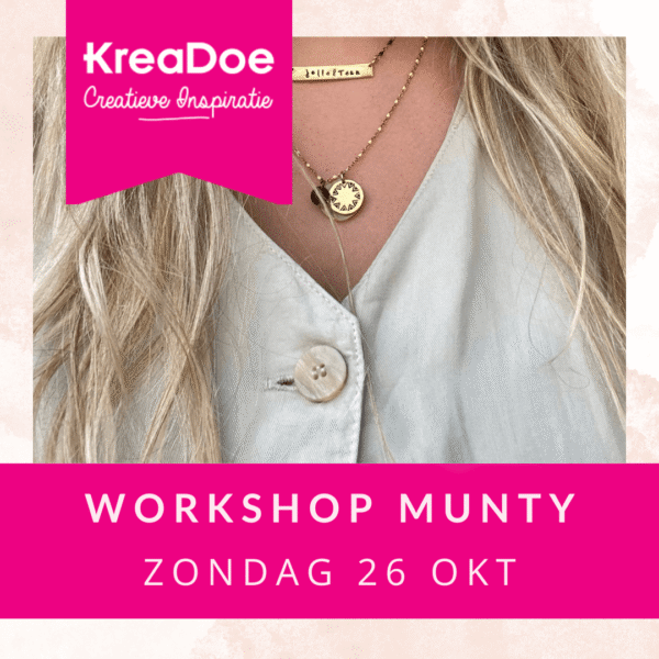 Workshop Munty op KreaDoe zondag – deelnemers maken gepersonaliseerde munten met slagletters op workshopplein in de Jaarbeurs Utrecht