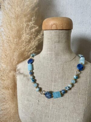blauwe edelstenen kralen ketting dames