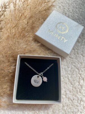 Ketting voor liefde en stabiliteit met olifant en rozenkwarts