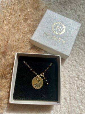Munty Spirit Animal wolf ketting met munt en zwarte toermalijn